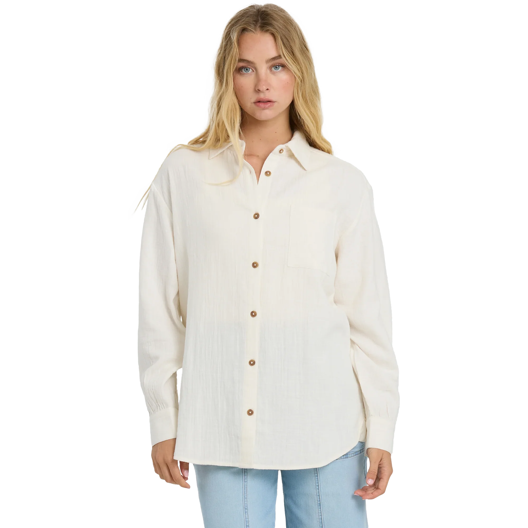Women's Wanderer Solid Long Sleeve Woven Top