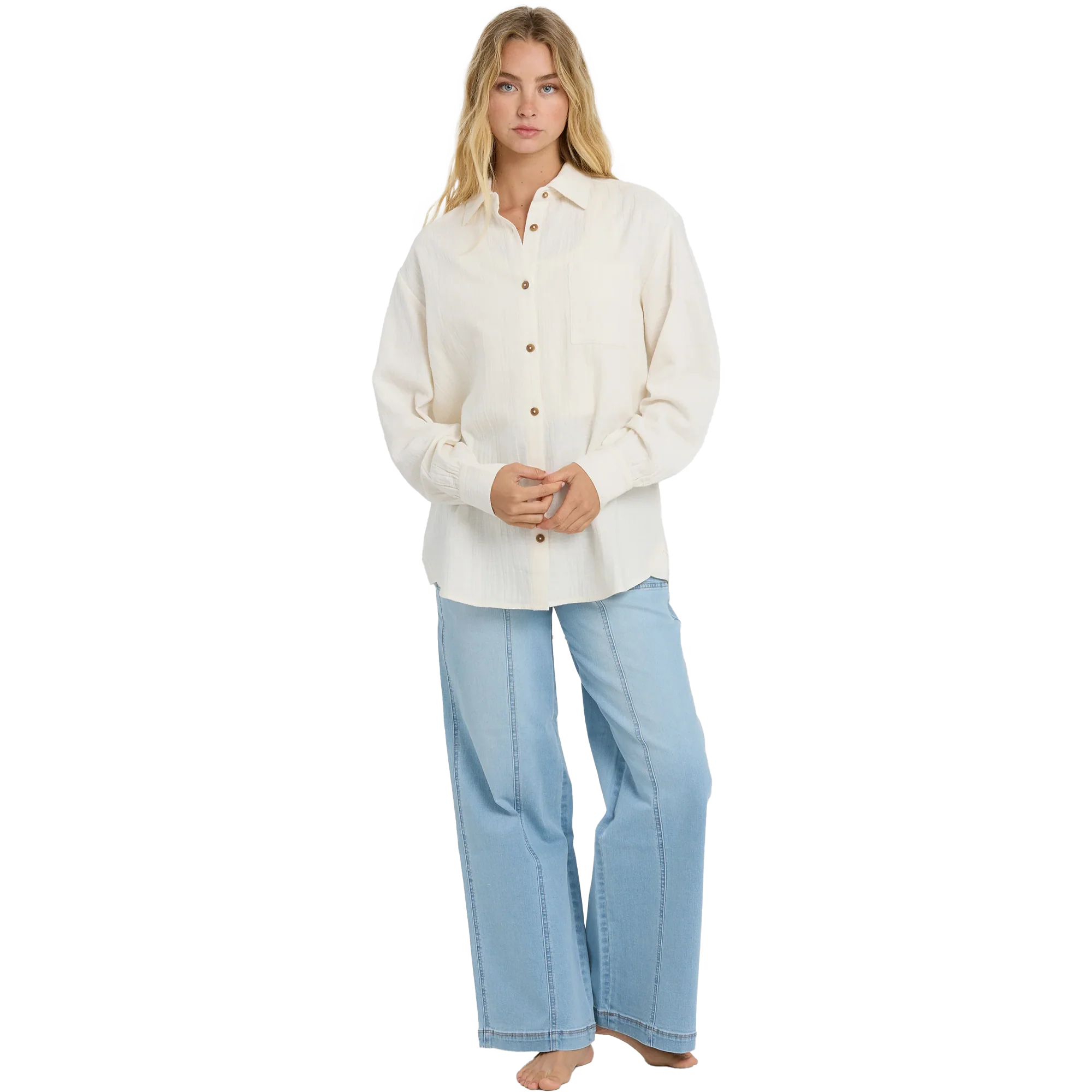 Women's Wanderer Solid Long Sleeve Woven Top - Image 2